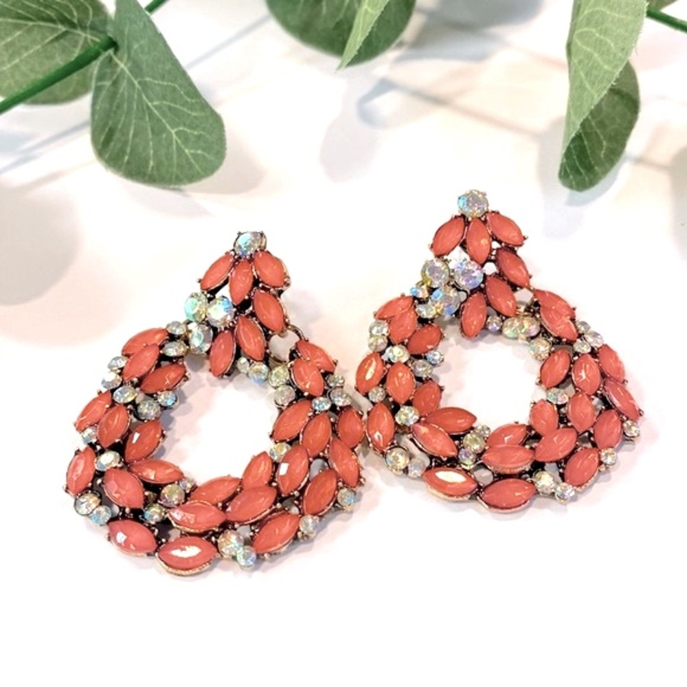 Orange rhinestone crystal drop earring